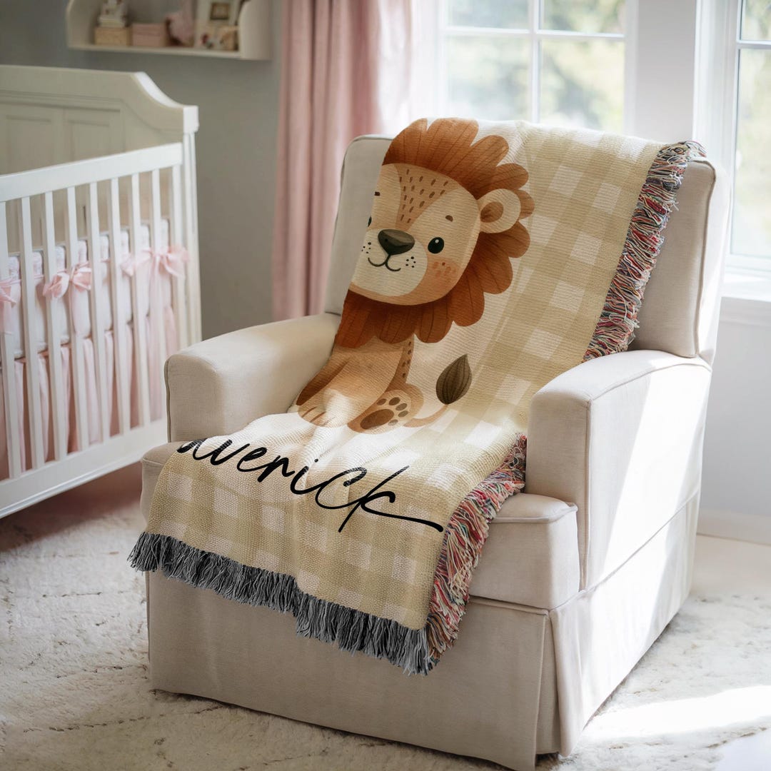 Personalized Lion Baby Blanket Safari Nursery Decor Baby Shower Gift ...