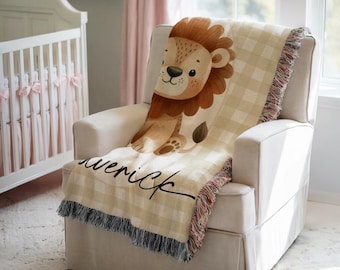 Personalized Lion Baby Blanket Safari Nursery Decor Baby Shower Gift Custom Baby Name Blanket Lion Safari Baby Blanket Jungle Theme Nursery
