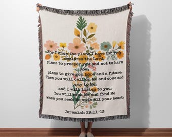 Personalized Blanket Scripture Gift Customized Christian Mom Gift Cotton Woven Blanket Christian Gifts for Women Custom Bible Baptism Gift