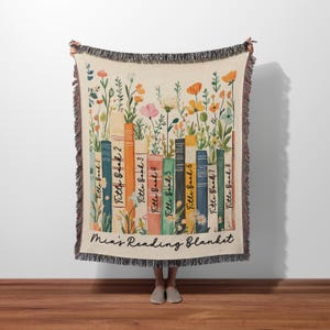 Custom Book Lovers Woven Blanket, Wildflowers Bookish Blanket, Bookshelf Blanket Gift for Bookworm, Gift for Booklover Woven Thow Blanket