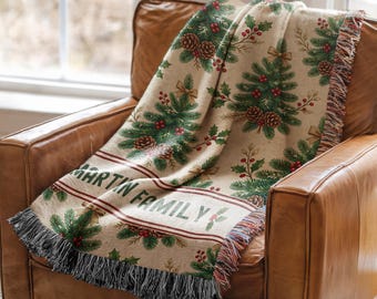 Personalized Christmas Blanket Family Christmas Gift Family Name Blanket for Xmas Gifts Christmas Woven Blanket Xmas Decoration Family Gift
