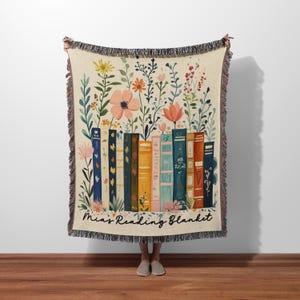 Custom Book Lovers Woven Blanket, Wildflowers Bookish Blanket, Bookshelf Blanket Gift for Mom, Reading Book Blanket, Reader Woven Blanket