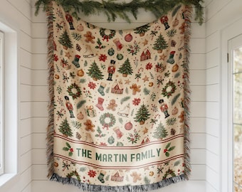 Personalized Christmas Blanket Family Christmas Gift Family Name Blanket for Xmas Gifts Christmas Woven Blanket Xmas Decoration Family Gift
