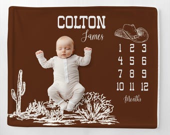 Personalized Western Milestone Blanket Western Boy Blanket Baby Shower Gift Cowboy Baby Blanket Boy Monthly Blanket Western Baby Growth Gift