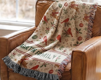 Personalized Christmas Blanket Family Christmas Gift Family Name Blanket for Xmas Gifts Christmas Woven Blanket Xmas Decoration Family Gift