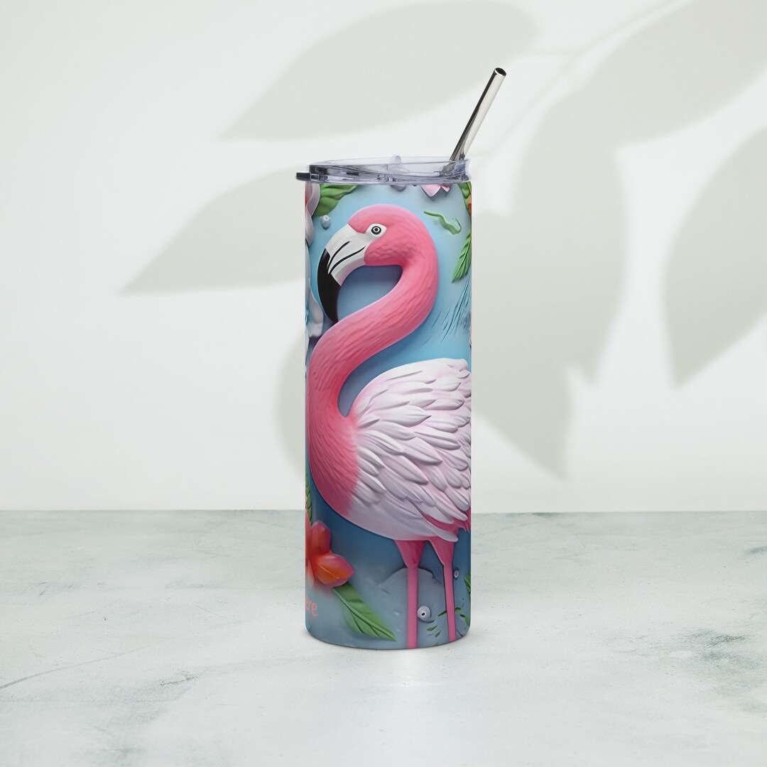3D Flamingo Floral Personalized 20oz Stainless Steel Tumbler - Etsy