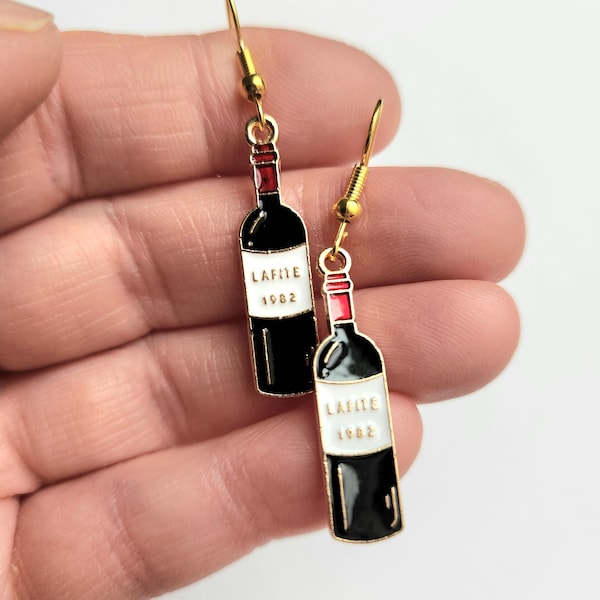 Wine Bottle Earrings, Unique Earrings, Funny Earrings, Funky Gifts, Red Wine Earrings, Drink Earrings, Wine Jewelry, One-of-a Kind Gift