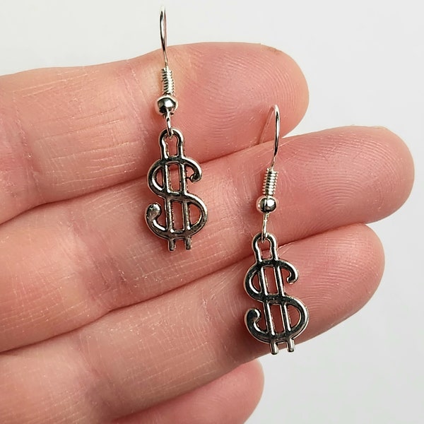 Dollar Sign Earrings, Money Earrings, Unique Earrings, Dollar Sign, Funky Earrings, Funky Gifts, Dangle Earrings, One-of-a Kind Gift