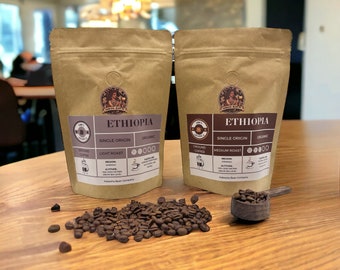 Äthiopische Arabica-Kaffee-Pakete: Handgeröstet, ganze Bohne oder gemahlen