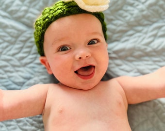 Gehäkeltes Baby Stirnband mit Blume, weiche Neugeborenen Kopfbedeckung