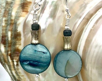 Ocean blue shell bohemian dangle earrings