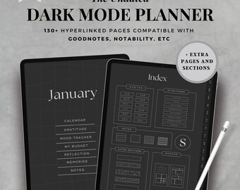 Goodnotes Undated Digital Planner, Dark Mode iPad Planner, Minimalist Journal Template, Notability, Minimalist Hyperlinked Daily Planner