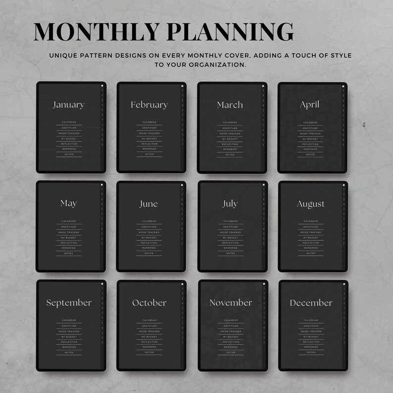 Goodnotes Undated Digital Planner, Dark Mode iPad Planner, Minimalist ...