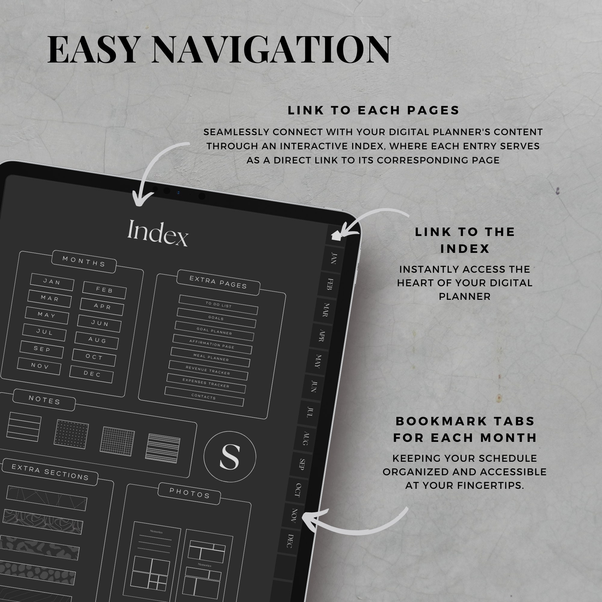 Goodnotes Undated Digital Planner, Dark Mode iPad Planner, Minimalist ...