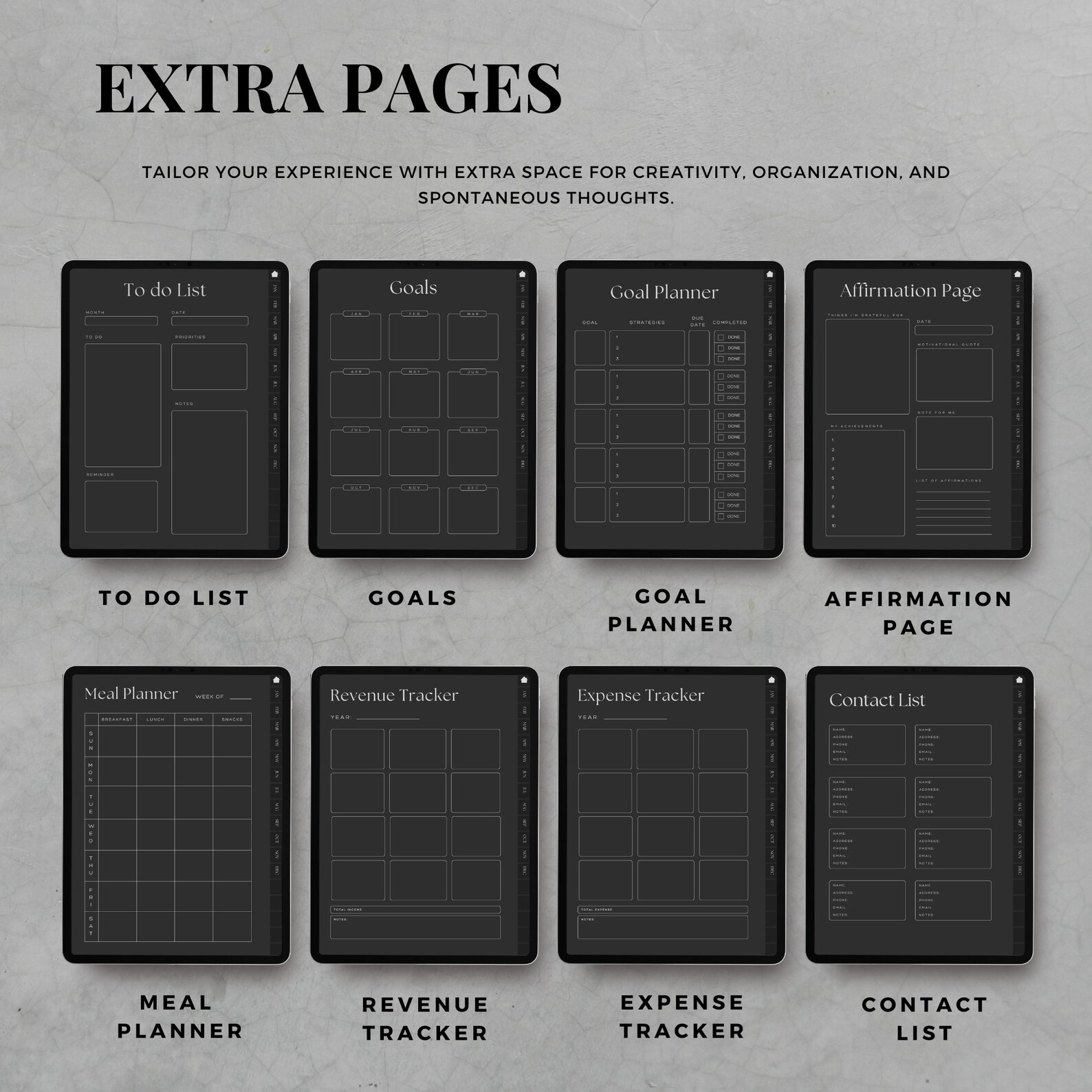 Goodnotes Undated Digital Planner, Dark Mode iPad Planner, Minimalist ...