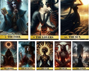 Dark Gothic 78 Tarot Card Deck: Printable PNG (Digital Download)