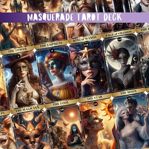 Baraja de tarot Masquerade, baraja de tarot de 78 cartas y bolsa, baraja de tarot única, tarot de magia oscura, baraja de tarot mística, baraja de tarot elegante