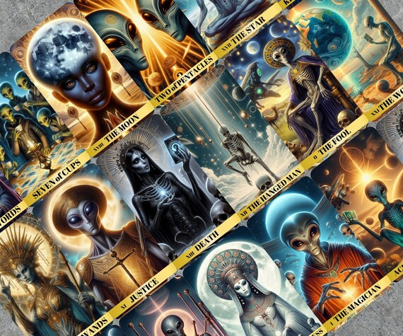 Alien Tarot Cards Deck, 78 Cards, Cosmic Space Design, Mystical Party Game