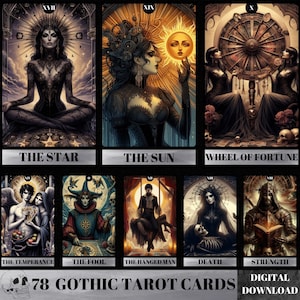 78 Talii Kart Tarota, Karty Tarota Gotyckiego, Talia Wyroczni do Wydrukowania, Cyfrowa Talia Tarota, Talia Tarota dla Początkujących, Karty Sztuki Gotyckiej, Ciemny Tarot