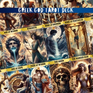 Griekse god tarotdek, 78 tarotkaarten dek en zakje, uniek tarotdek, mystiek tarotdek, mythologie tarot, oud tarotdek