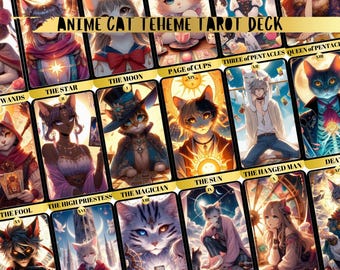 Baraja de Tarot Anime Cat: Magia felina de 78 cartas y bolsa