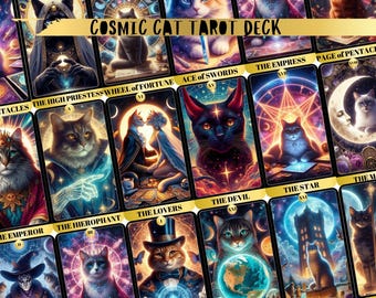 Baraja de Tarot del Gato Cósmico: 78 cartas místicas con estuche