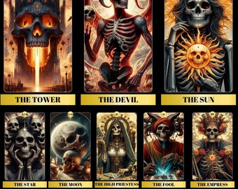 78 Skull Tarot Cards Deck: Gothic Beginner Tarot (PNG Digital Download)