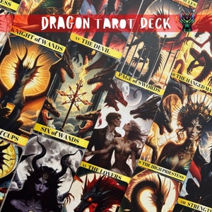 Baraja de tarot Dragon, 78 cartas de tarot Dragon y bolsa de tarot, baraja de tarot única, tarot de fantasía, tarot de fuego, tarot místico, cartas de tarot legendarias