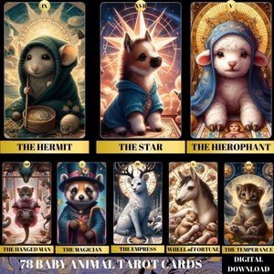 78 Tarotkarten Deck, Baby Tier Tarotkarten, bedruckbares Tarot Deck, Tarot Deck Anfänger, Einzigartiges Tarot, Tierliebhaber Tarot, süße Tarotkarten