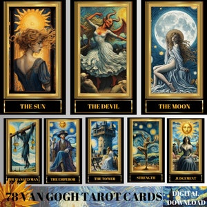 Baralho de 78 cartas de tarô, cartas de tarô com tema Van Gogh, baralho de tarô para impressão, cartas de tarô para download digital, baralho de 78 cartas de tarô Van Gogh Art Design