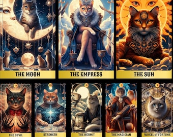 Baraja de 78 Cartas del Tarot del Gato: Tarot Felino Místico (Descarga digital)