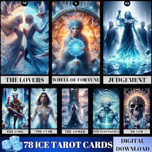 78 cartas de tarô, tema de gelo 78 cartas de tarô, baralho de oráculo imprimível, baralho de tarô digital, baralho de tarô iniciante, baralho de tarô de gelo, tarô congelado
