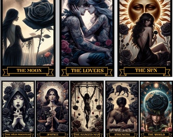 78 Tarot Cards Deck, Black Rose 78 Tarot Cards, printable tarot deck, tarot deck beginner,  Dark Tarot Deck, Unique Tarot Deck, Rose Tarot