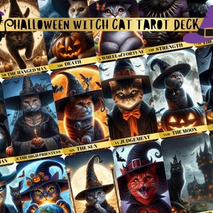 Halloween Witch Cat Tarot Deck, 78 Tarot Cards Deck and Tarot Pouch, Unique Tarot Deck, Witch Cat Tarot, Feline Deck, Dark Magic Tarot