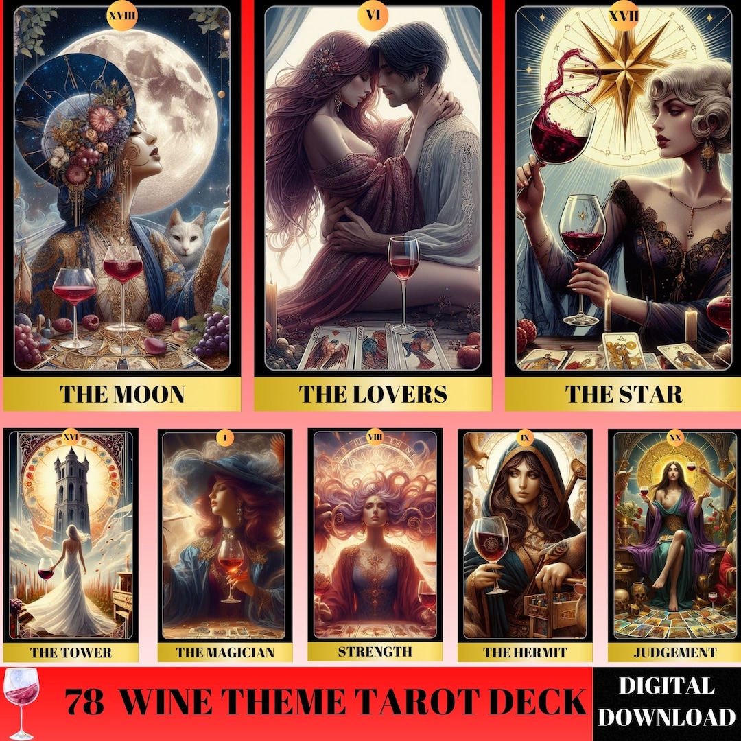 78 Tarot Cards Deck, Wine Theme 78 Tarot Cards, Printable Tarot Deck ...