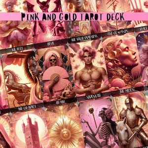 Baraja de tarot rosa y dorada, baraja de tarot de 78 cartas y bolsa, baraja de tarot única, baraja de tarot mística, tarot rosa, tarot dorado, baraja de tarot elegante