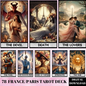 78 mazzo di tarocchi, carte dei tarocchi di Parigi, mazzo oracolo stampabile, mazzo di tarocchi digitali, principiante del mazzo di tarocchi, opera d'arte digitale della Francia, tarocchi unici
