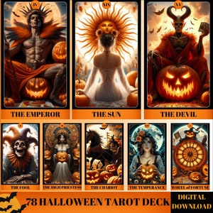 78 Tarotkarten Deck, Halloween Thema 78 Tarotkarten, druckbare Tarotkarten, Tarotkarten für Anfänger, Halloween-Tarotkarten, einzigartige Tarotkarten