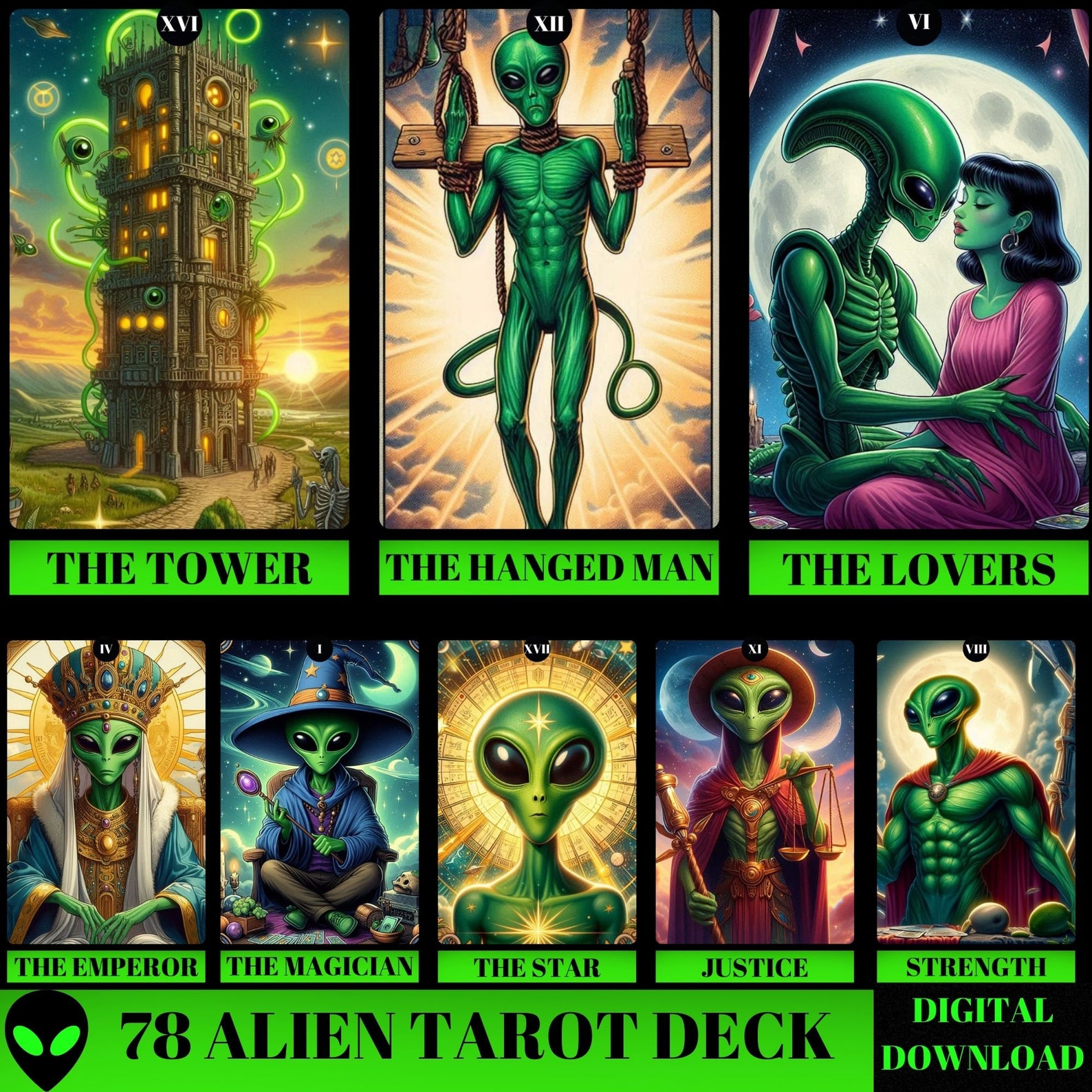 78 Alien Tarot Cards Deck: Mystical Extraterrestrial Tarot (digital ...