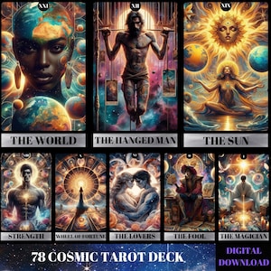 78 Tarot Cards Deck, Kosmisch Thema Tarotkaarten, afdrukbaar tarotdek, tarotdek beginner, Tarot PNG, Galaxy Deck, Universe Tarotkaarten