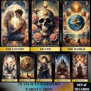 78 Tarot Cards Deck, Ancient Whispers Theme 78 Tarot Cards, printable oracle deck, digital tarot deck, tarot deck beginner, tarot png