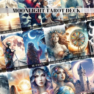 Baraja de Tarot Moonlight, Baraja de Tarot Clair de Lune, Baraja de Tarot de 78 Cartas y Estuche, Baraja de Tarot Única, Tarot Mágico, Tarot Místico, Tarot de la Luna
