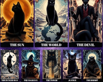 78 Tarot Cards Deck,78 Black Cat Tarot Cards, printable tarot deck, tarot deck beginner, Black Cat Tarot Deck, Shadowy Cat Deck, Feline Deck