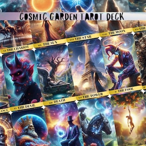 Jeu de tarot jardin cosmique, jeu de 78 cartes de tarot et pochette, jeu de tarot unique, tarot céleste, jeu de tarot élégant, jeu de tarot physique