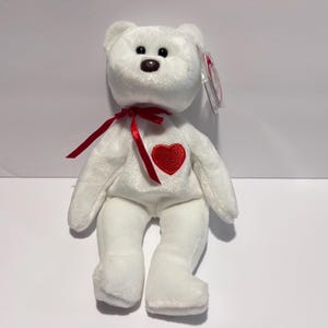 TY Beanie Baby - VALENTINO the White Bear (8.5 inch) - Valentines Beanie New With Tags Gift For Her