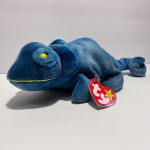 Vintage TY Beanie Baby RAINBOW Chameleon - Dark Blue Plush Toy