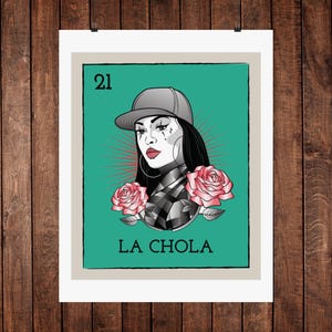 La Chola Art Print: Mexican Loteria Poster, Chicano Art