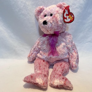 Vintage Ty Beanie Baby: Smitten Pink Bear Plush (8.5&quot;, 2002)