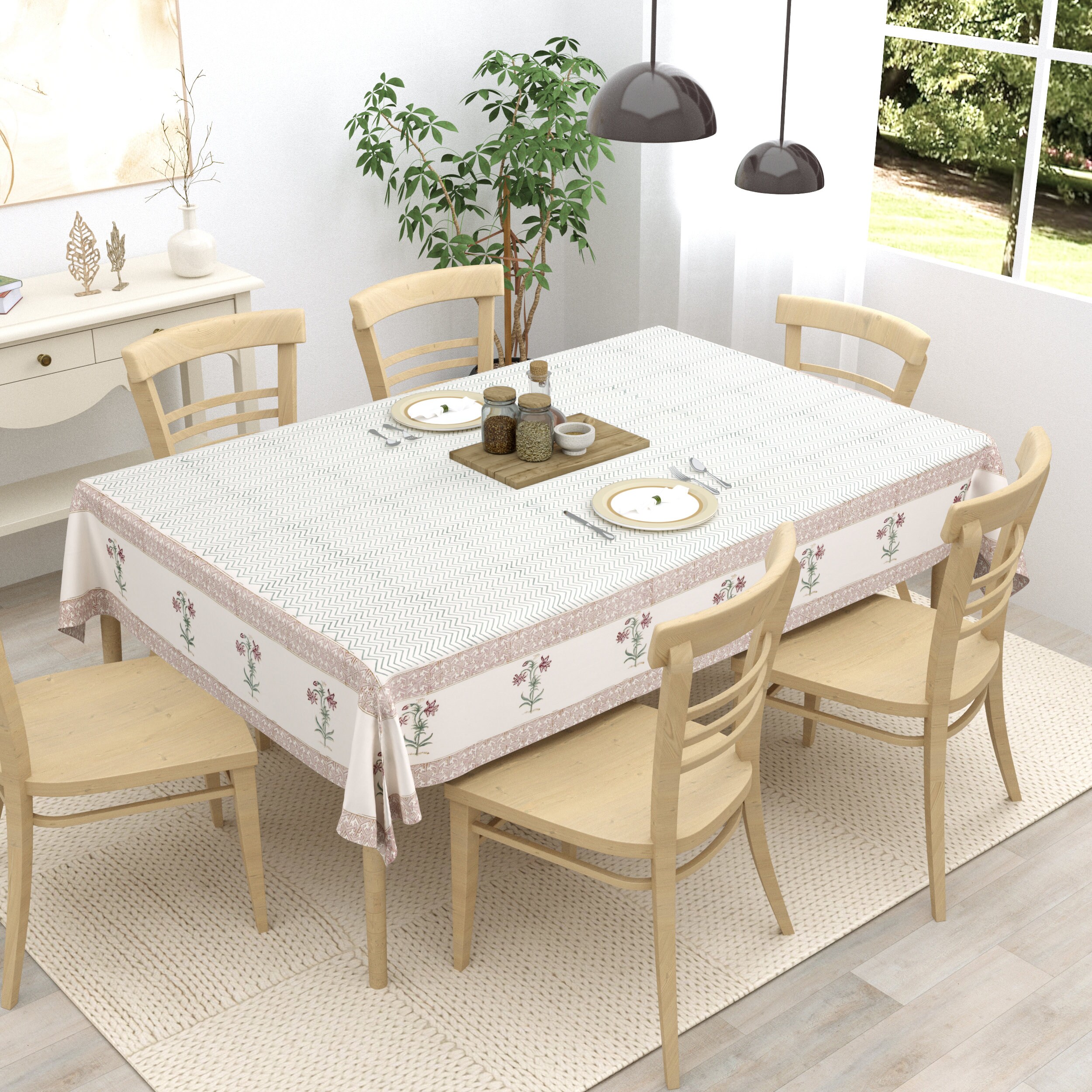 Hand Block Printed Cotton Tablecloth Christmas Dining Table Cover Farmhouse Party Wedding Home Housewarming Baby Shower