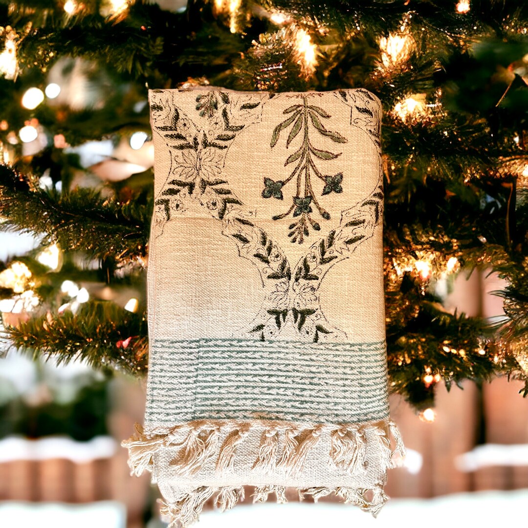 Handmade Bohemian Cotton Throw Blanket, Indian Block Print Hand Loomed